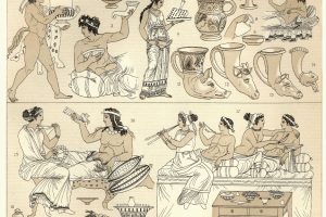 Vintage engraving of Ancient Greek Banguet,