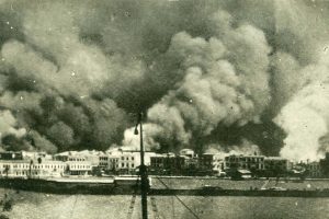 An archival photograph depicting
the burning of Smyrna in Asia Minor