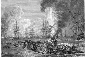 Illustration of a The Battle of Navarino, during the Greek War of Independence ,